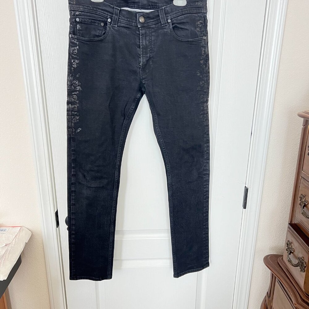$895 Authentic ETRO Made in ITALY Men’s Floral Black Slim Jeans Sz.36 (35 X 31)